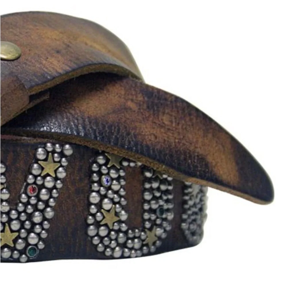 Rare Bill Lavin Leather Island Embellished Studded Hollywood Leather Belt
